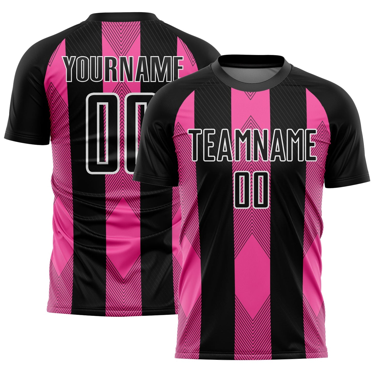 Custom Black Pink-White Line Sublimation Soccer Uniform Jersey - Main View