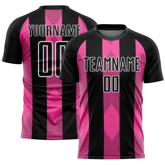 Custom Black Pink-White Line Sublimation Soccer Uniform Jersey - Main View