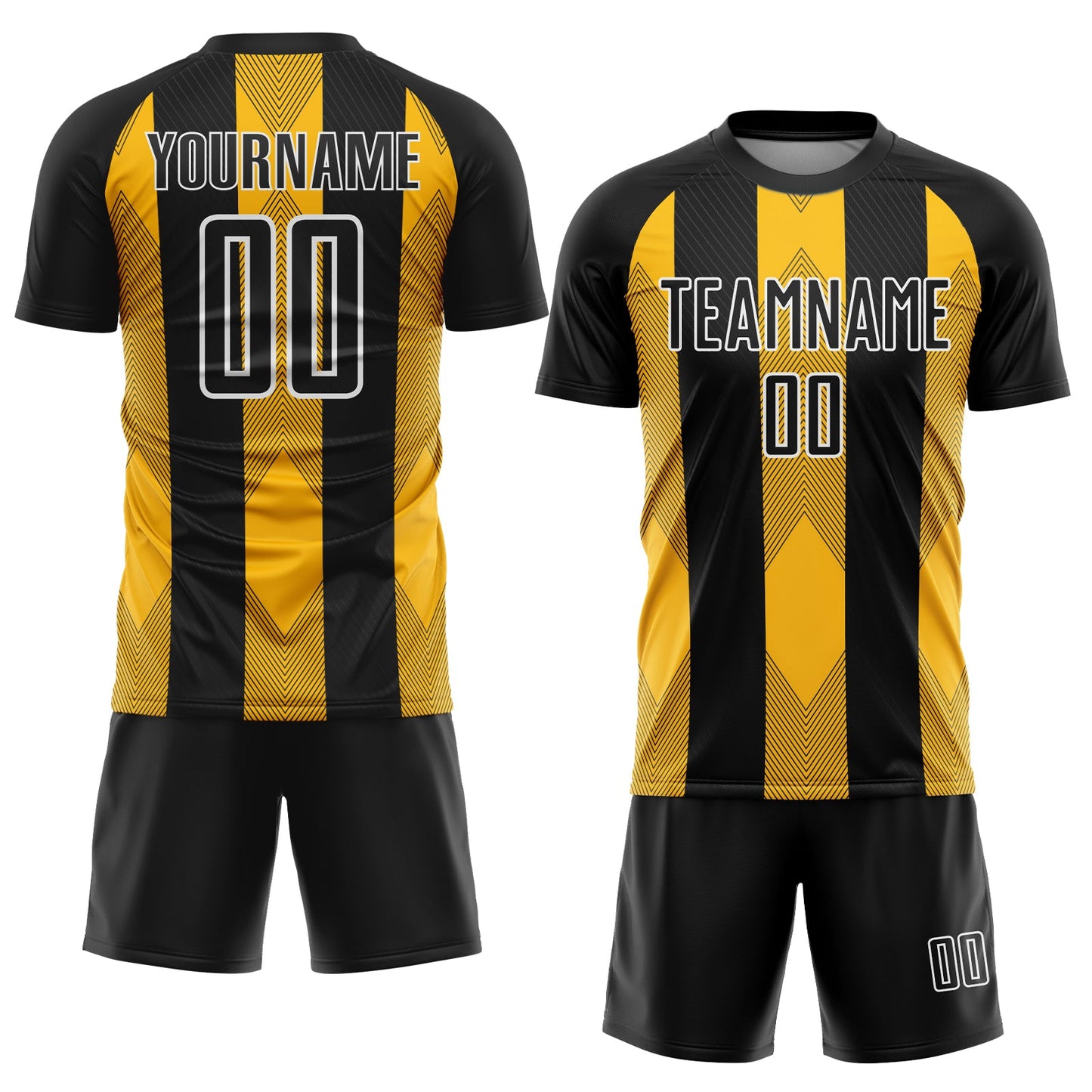 Custom Black Gold-White Line Sublimation Soccer Uniform Jersey view 2