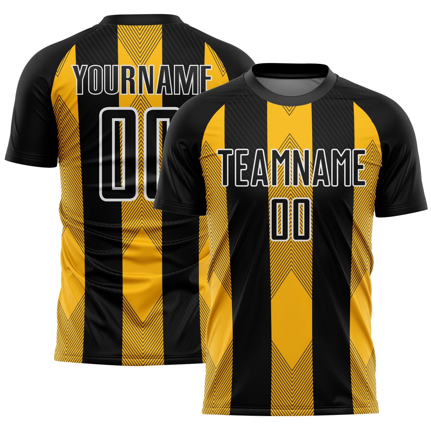 Custom Black Gold-White Line Sublimation Soccer Uniform Jersey - Main View