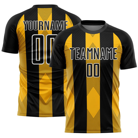 Custom Black Gold-White Line Sublimation Soccer Uniform Jersey - Main View