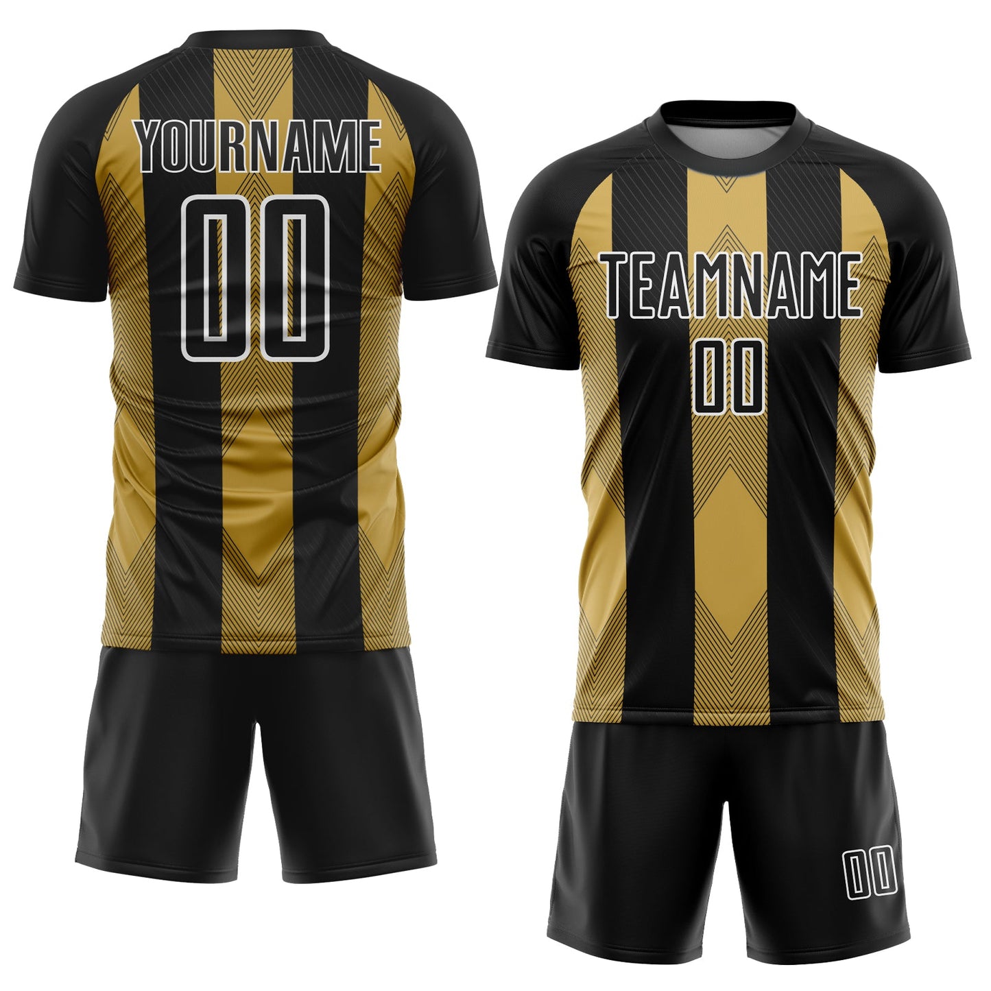 Custom Black Old Gold-White Line Sublimation Soccer Uniform Jersey view 2