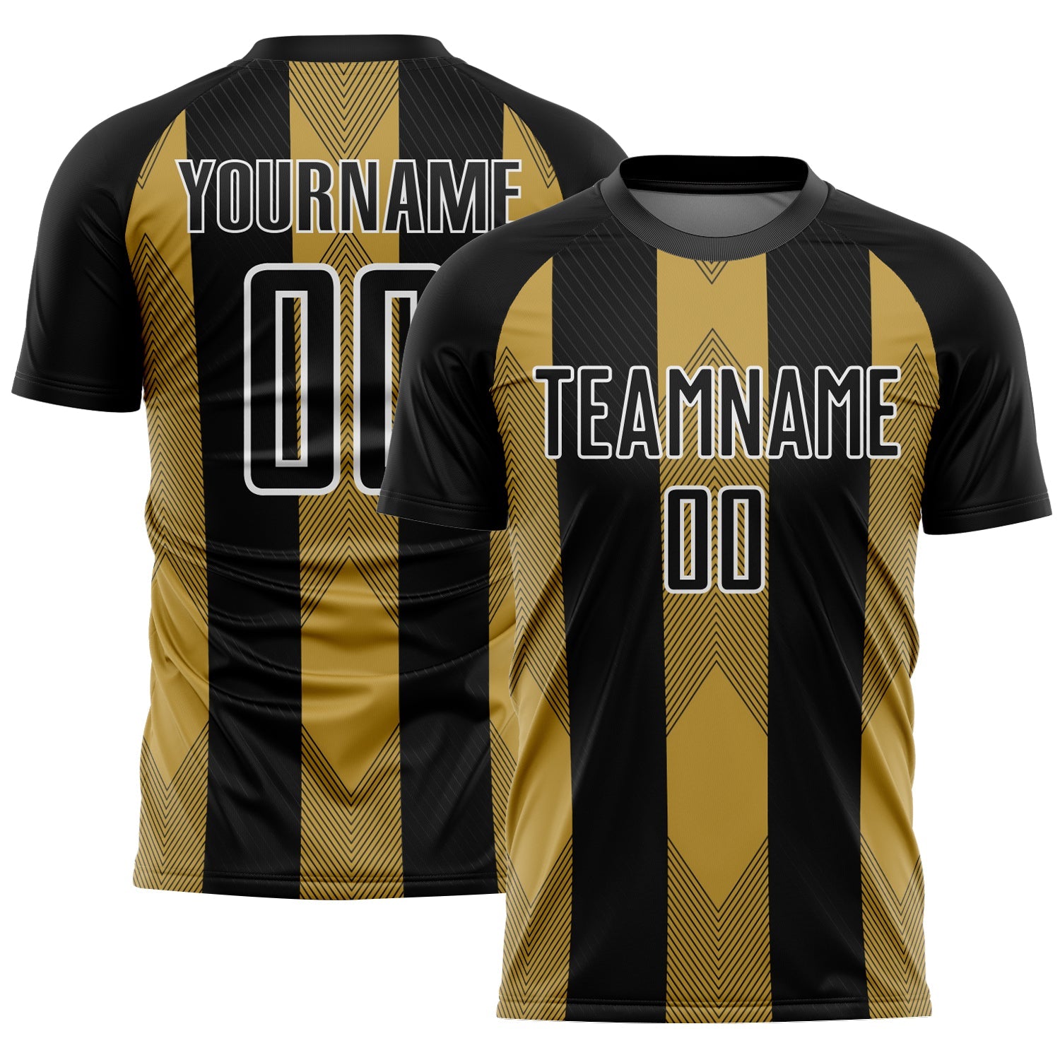 Custom Black Old Gold-White Line Sublimation Soccer Uniform Jersey - Main View