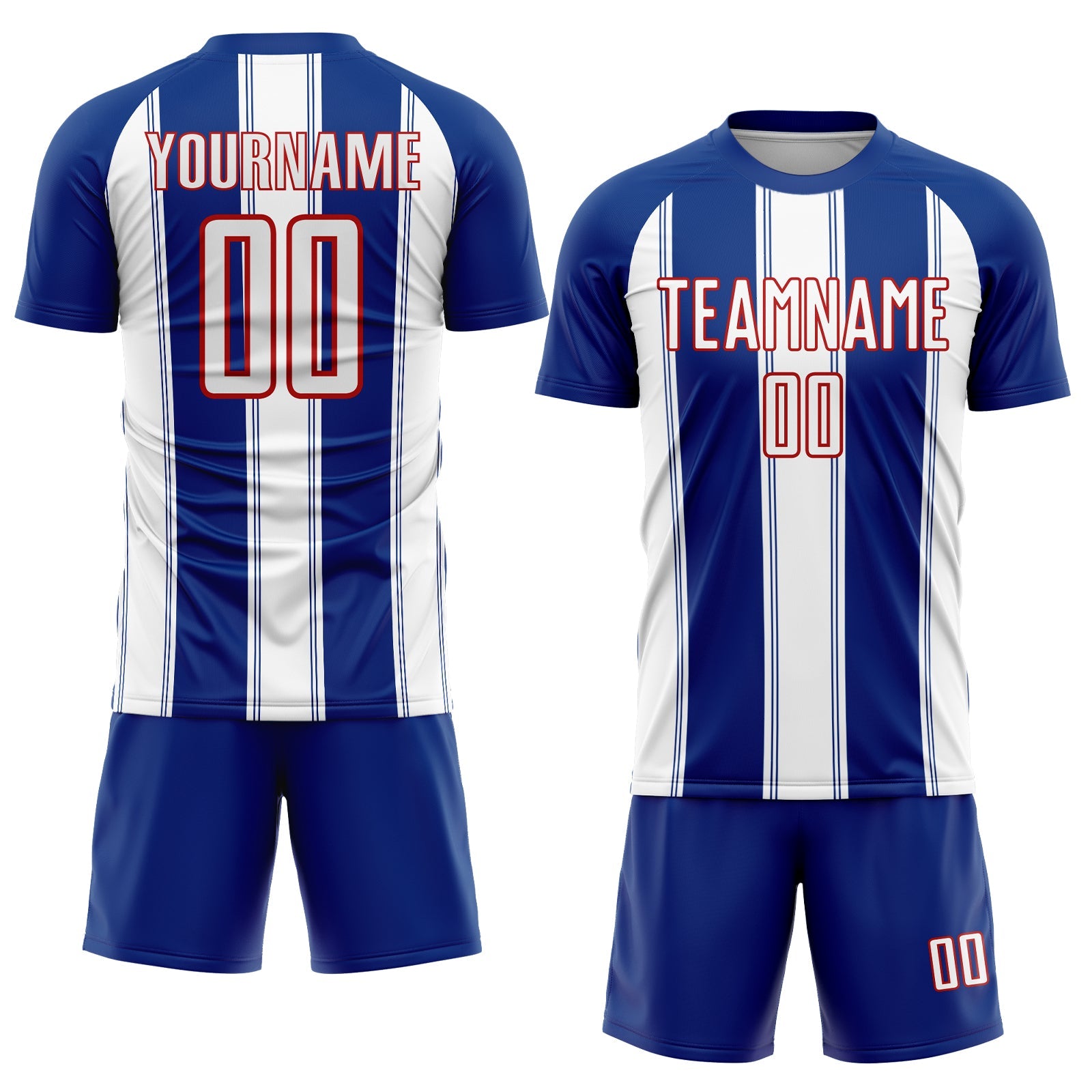 Custom Royal White-Red Line Sublimation Soccer Uniform Jersey view 2