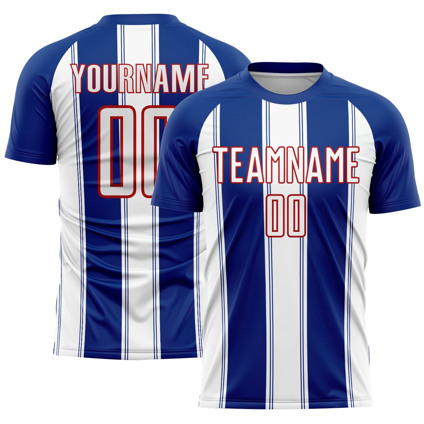 Custom Royal White-Red Line Sublimation Soccer Uniform Jersey - Main View