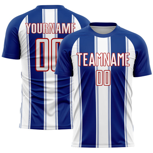 Custom Royal White-Red Line Sublimation Soccer Uniform Jersey - Main View