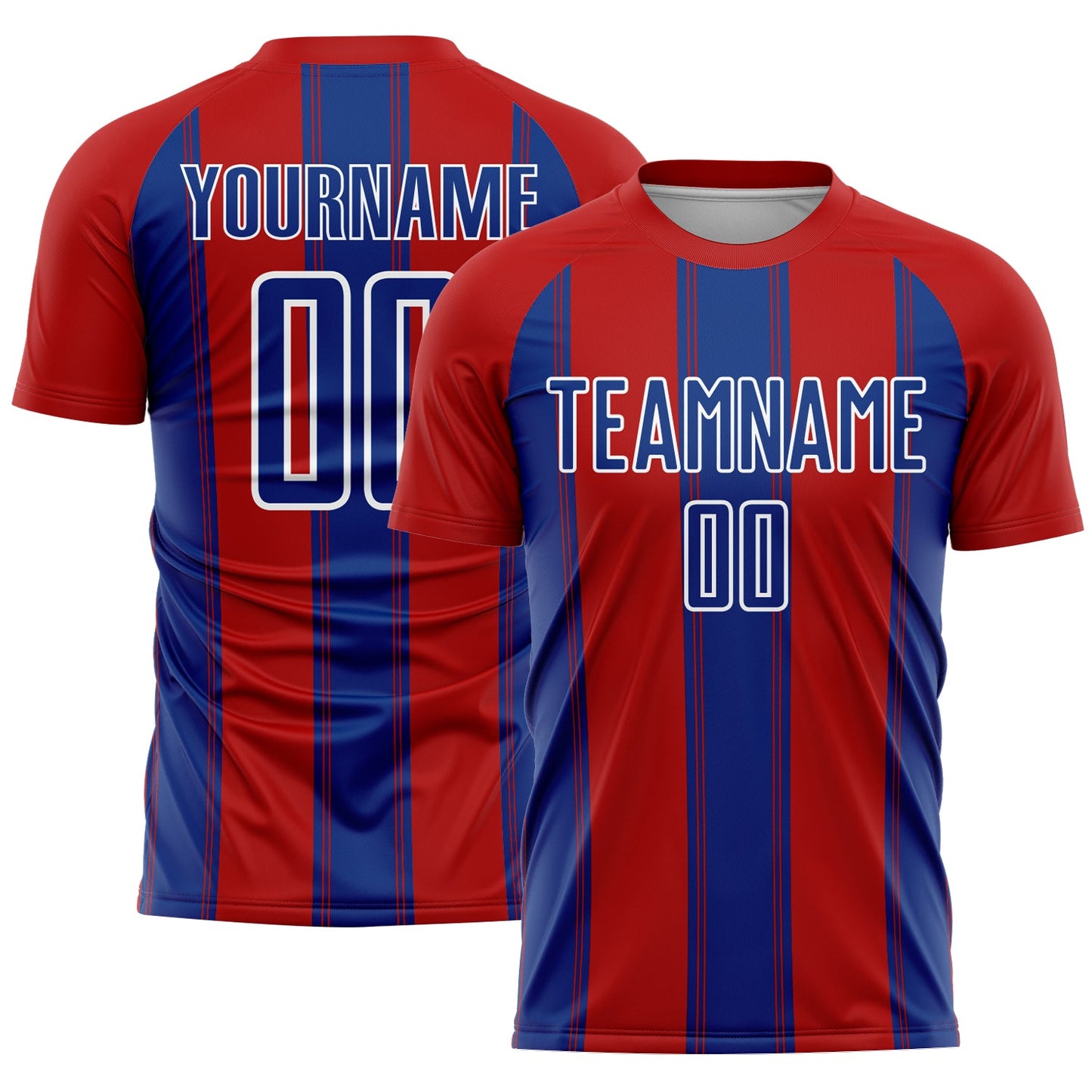 Custom Red Royal-White Line Sublimation Soccer Uniform Jersey - Main View
