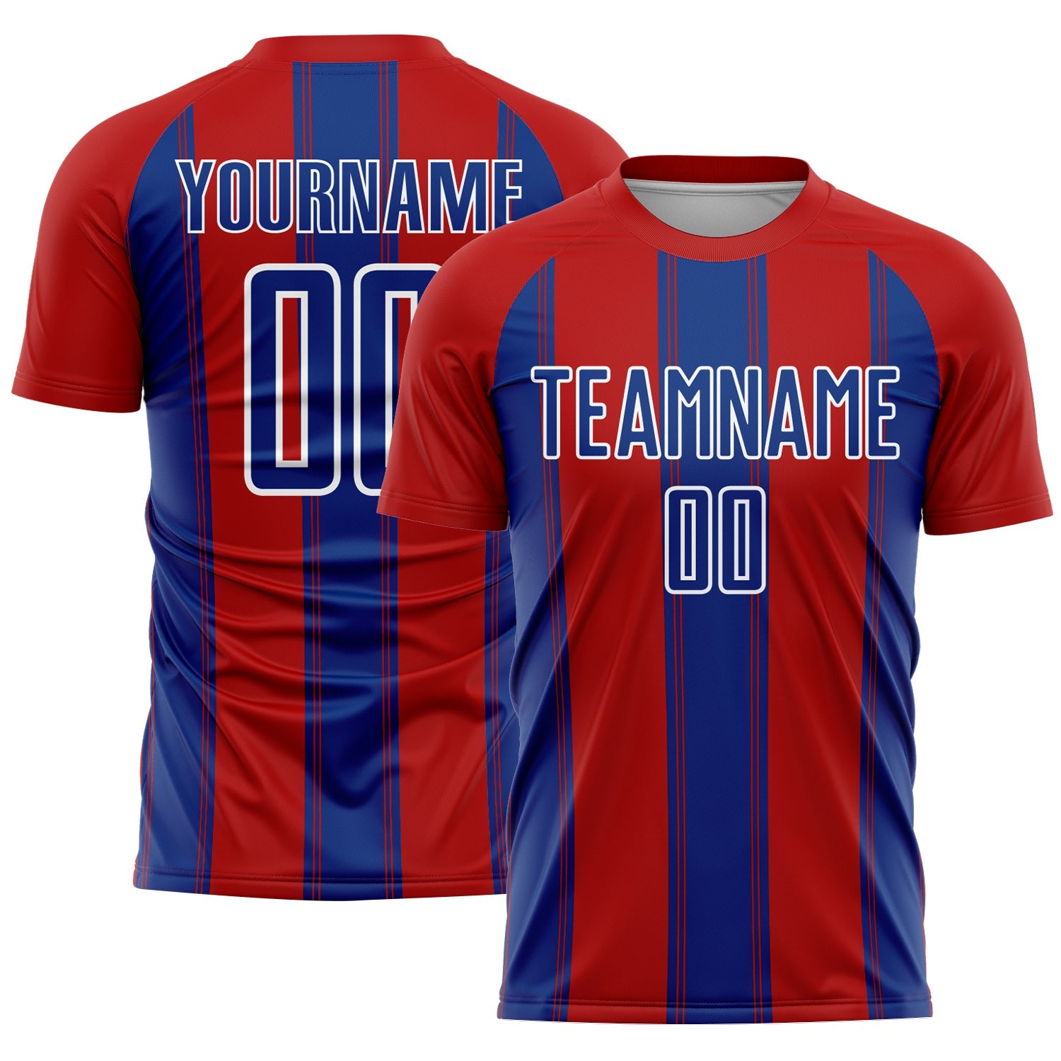 Custom Red Royal-White Line Sublimation Soccer Uniform Jersey - Main View