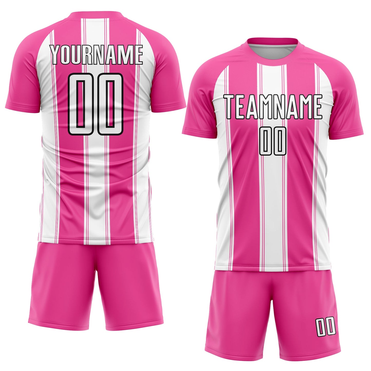 Custom Pink White-Black Line Sublimation Soccer Uniform Jersey view 2