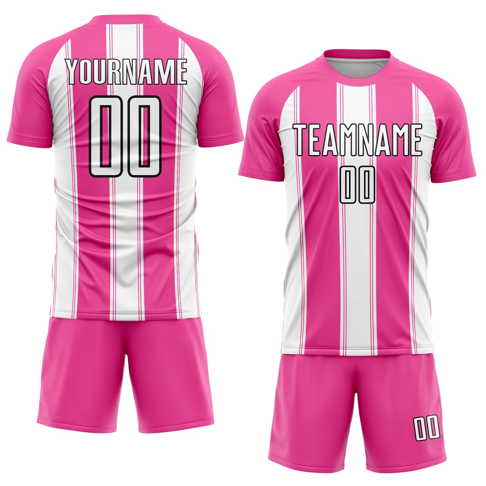 Custom Pink White-Black Line Sublimation Soccer Uniform Jersey view 2
