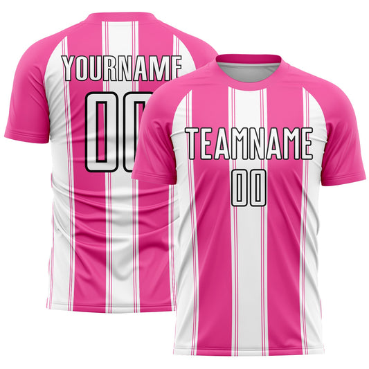 Custom Pink White-Black Line Sublimation Soccer Uniform Jersey - Main View