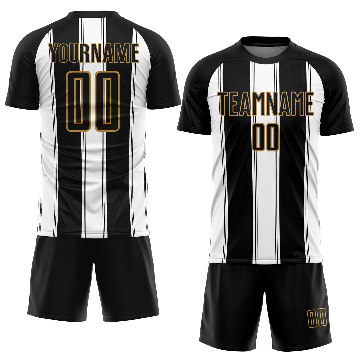 Custom Black White-Old Gold Line Sublimation Soccer Uniform Jersey view 2