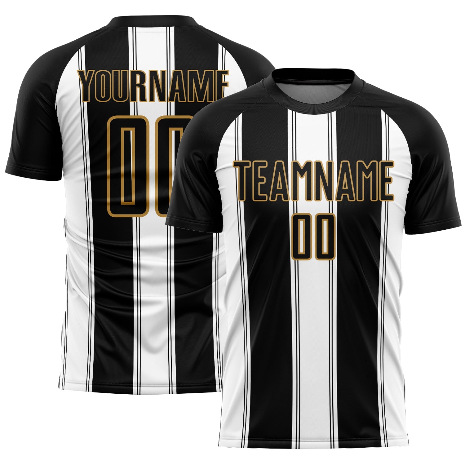 Custom Black White-Old Gold Line Sublimation Soccer Uniform Jersey - Main View