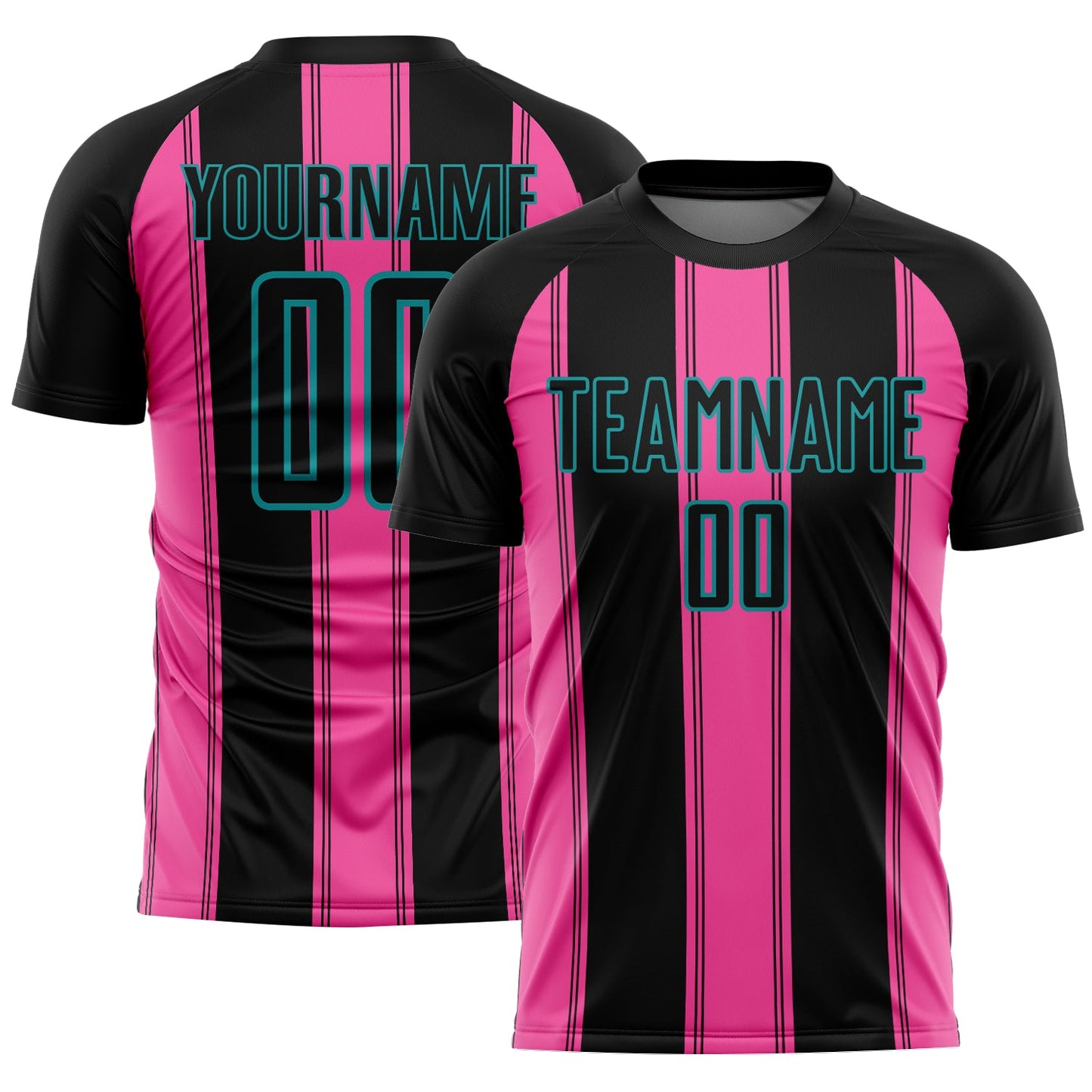 Custom Black Pink-Teal Line Sublimation Soccer Uniform Jersey - Main View