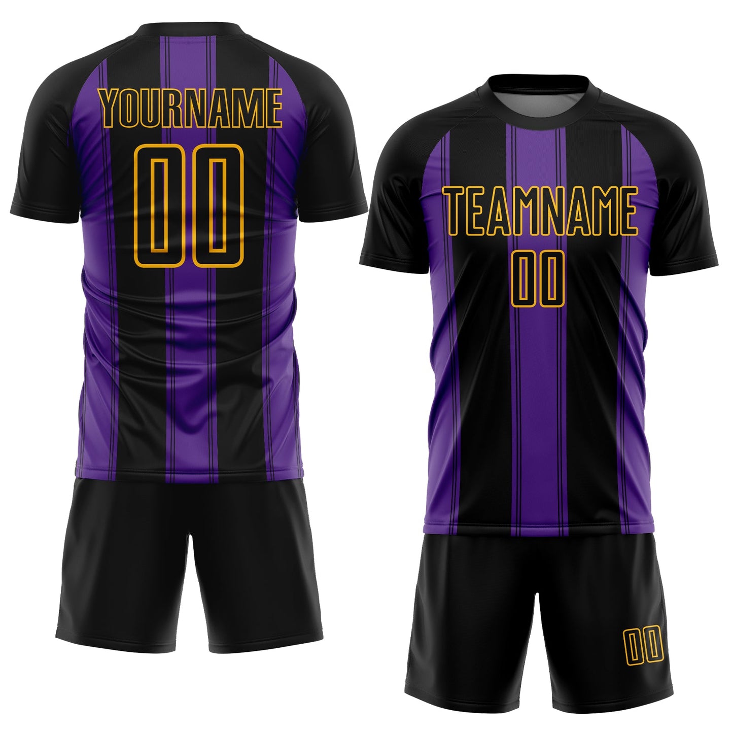 Custom Black Purple-Gold Line Sublimation Soccer Uniform Jersey view 2