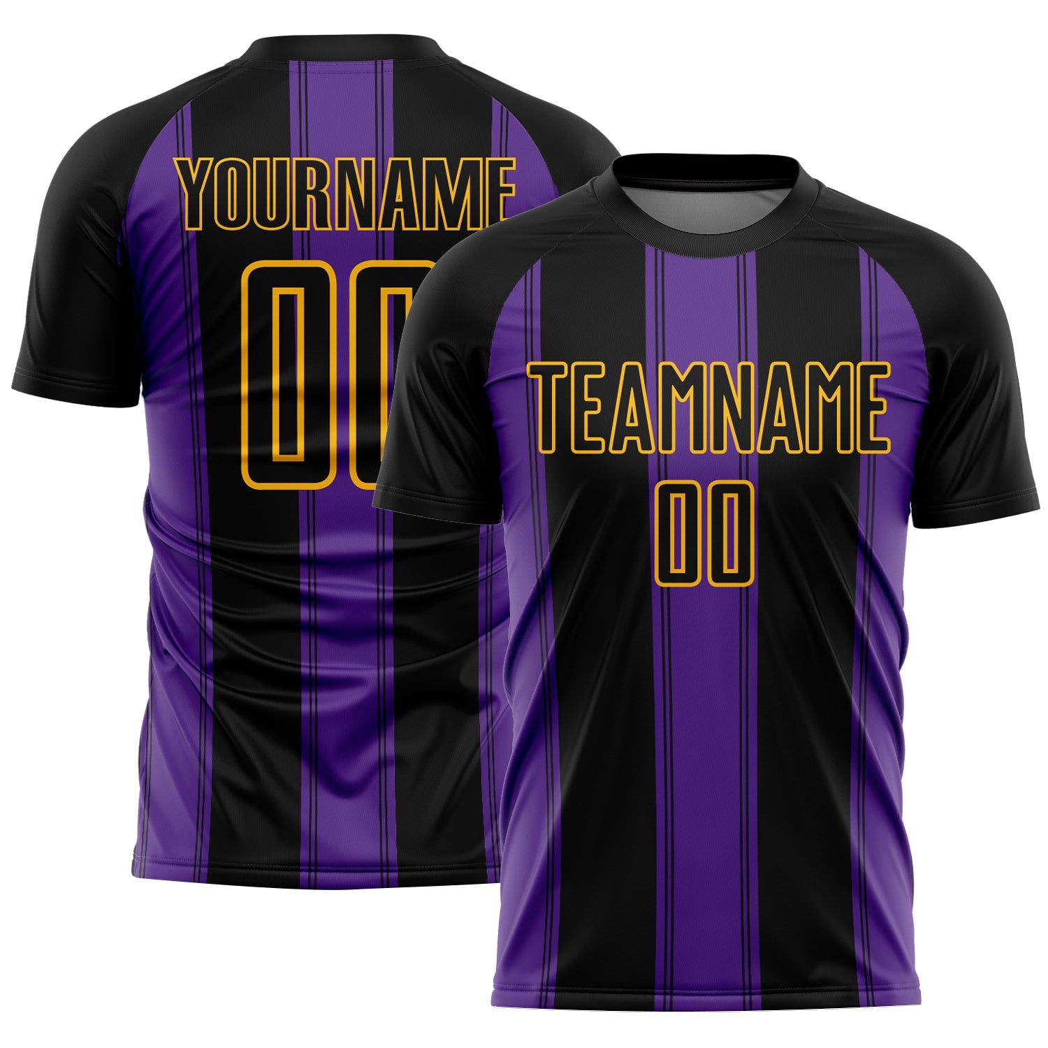 Custom Black Purple-Gold Line Sublimation Soccer Uniform Jersey - Main View