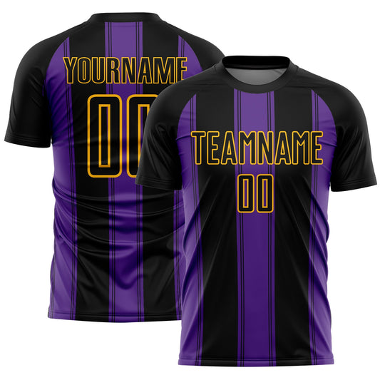 Custom Black Purple-Gold Line Sublimation Soccer Uniform Jersey - Main View