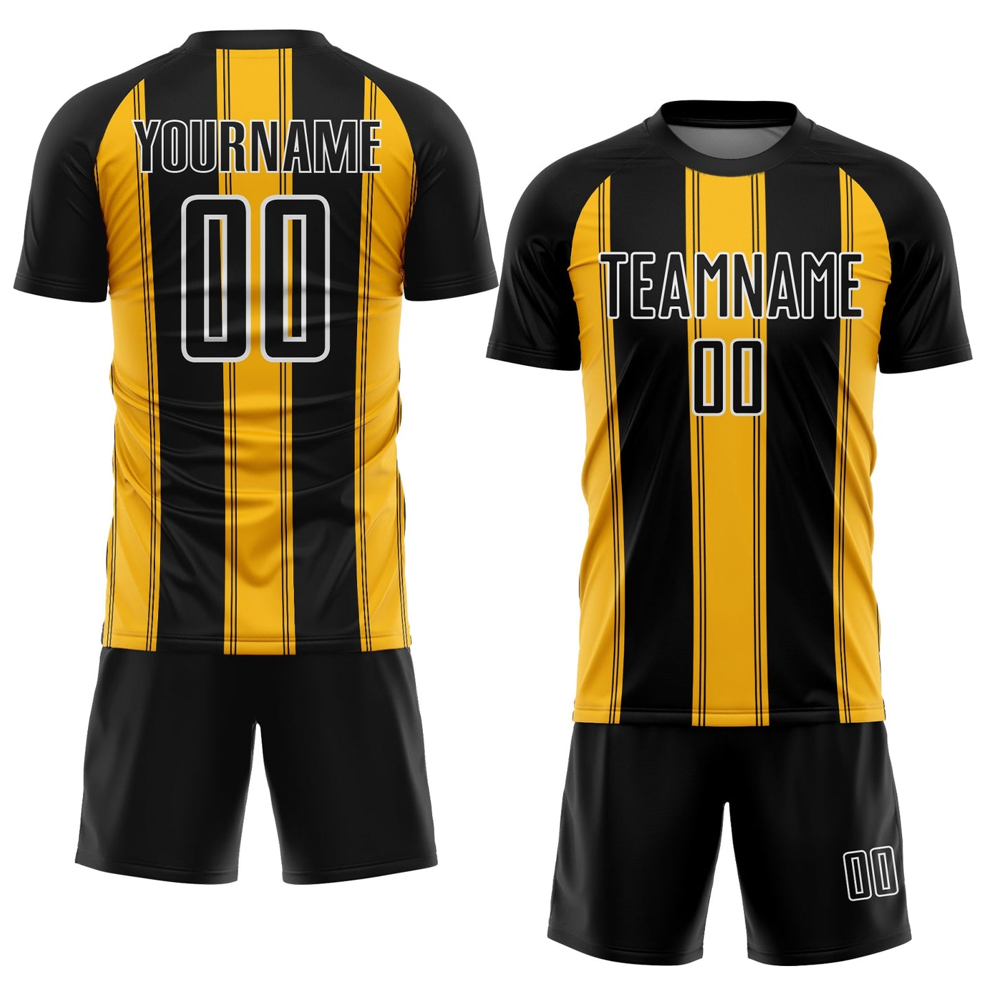 Custom Black Gold-White Line Sublimation Soccer Uniform Jersey view 2