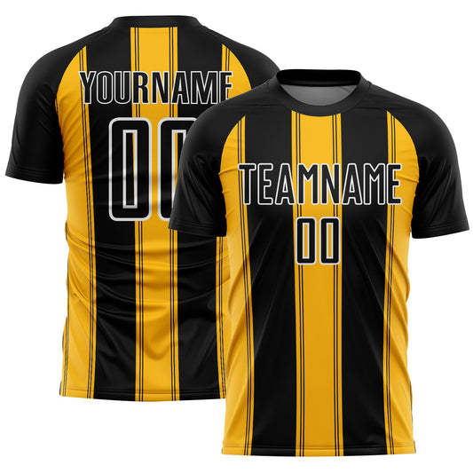 Custom Black Gold-White Line Sublimation Soccer Uniform Jersey - Main View