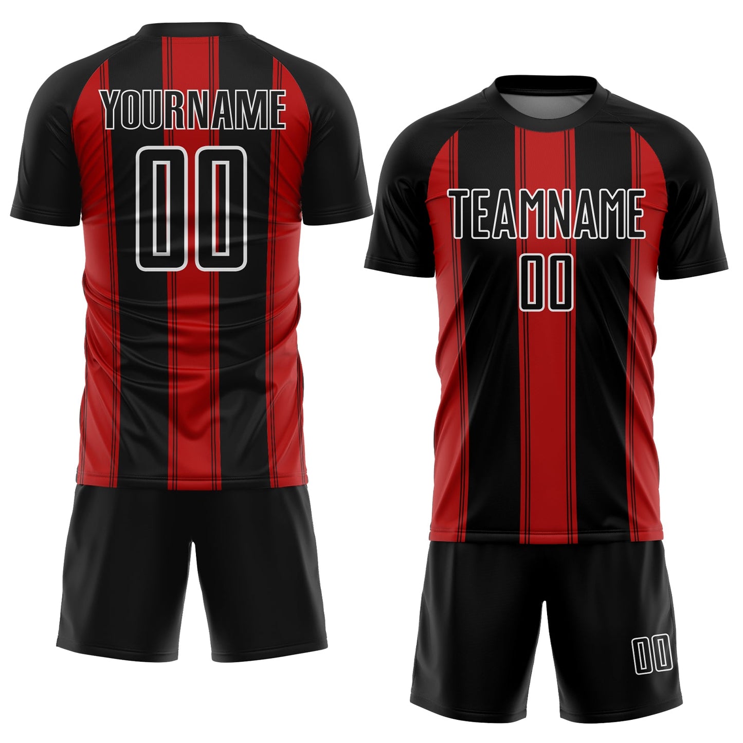 Custom Black Red-White Line Sublimation Soccer Uniform Jersey view 2