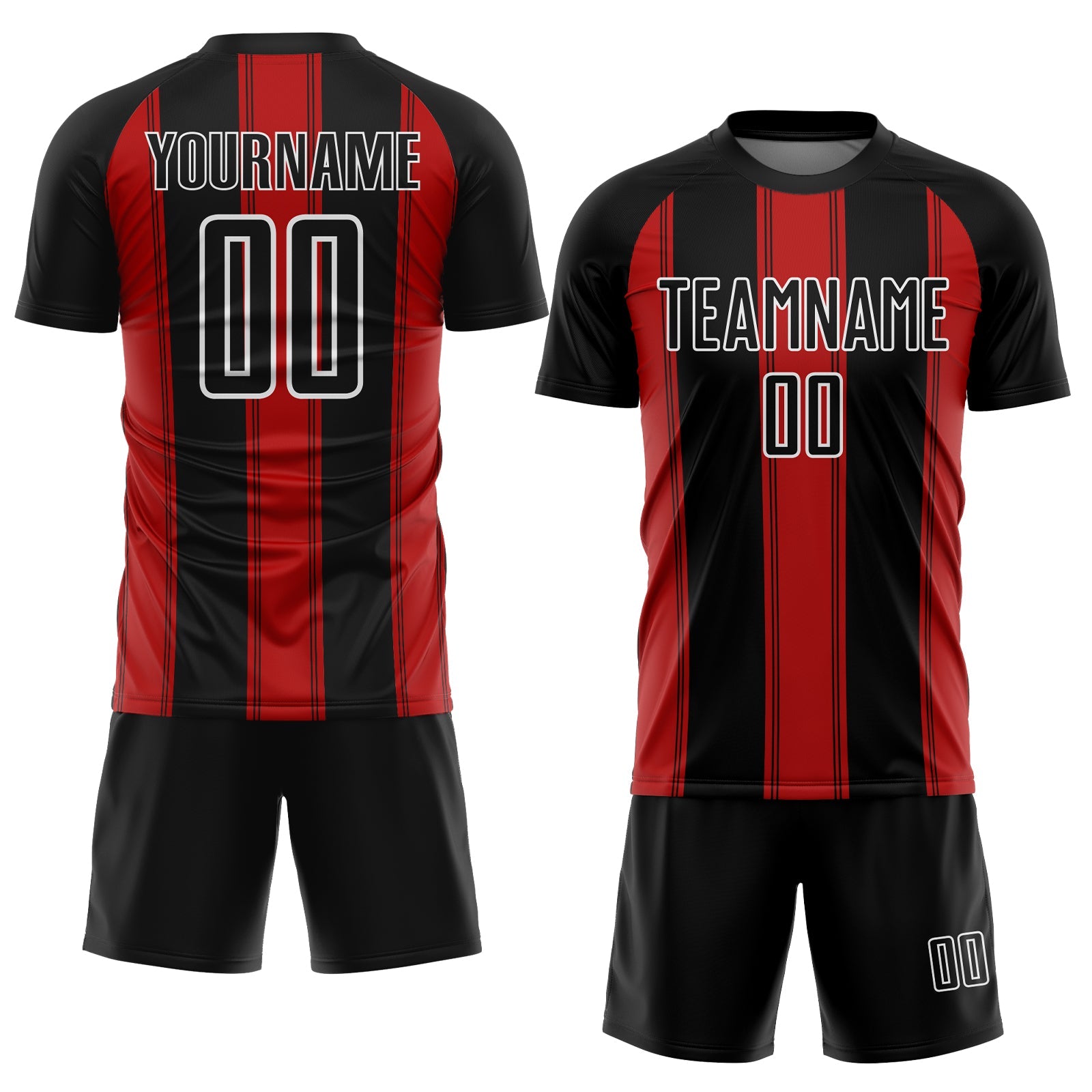 Custom Black Red-White Line Sublimation Soccer Uniform Jersey view 2