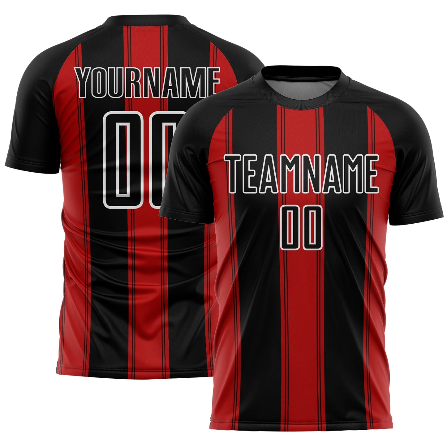 Custom Black Red-White Line Sublimation Soccer Uniform Jersey - Main View