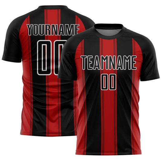 Custom Black Red-White Line Sublimation Soccer Uniform Jersey - Main View