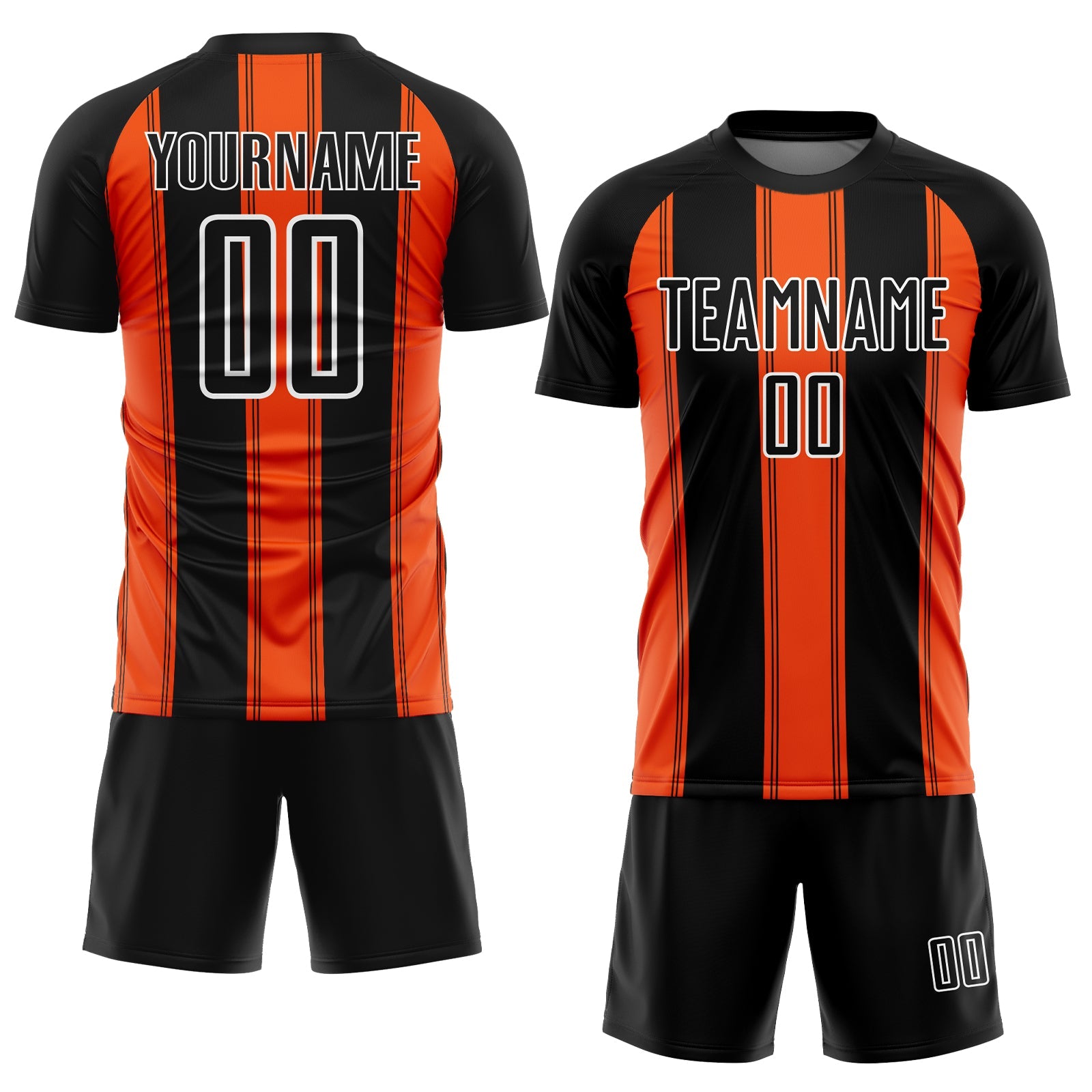 Custom Black Orange-White Line Sublimation Soccer Uniform Jersey view 2