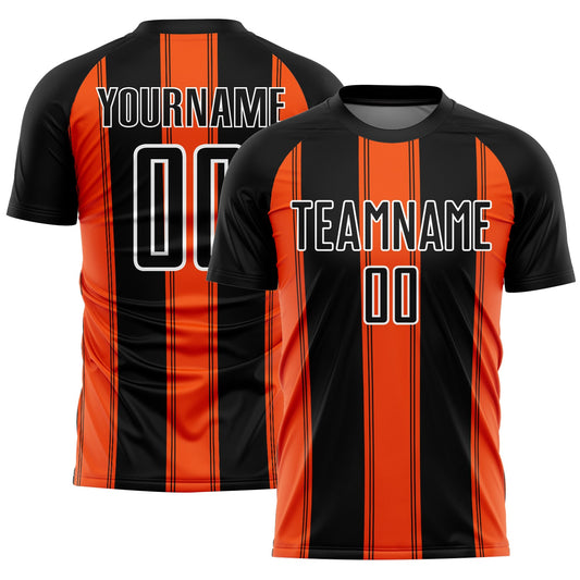 Custom Black Orange-White Line Sublimation Soccer Uniform Jersey - Main View