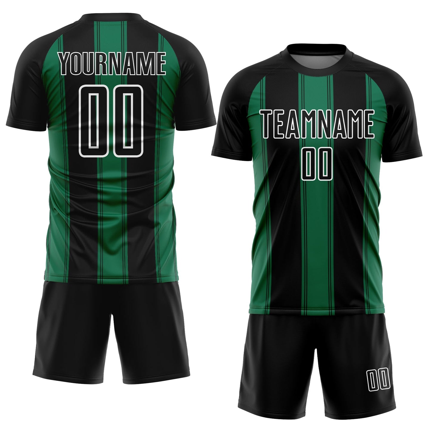 Custom Black Kelly Green-White Line Sublimation Soccer Uniform Jersey view 2