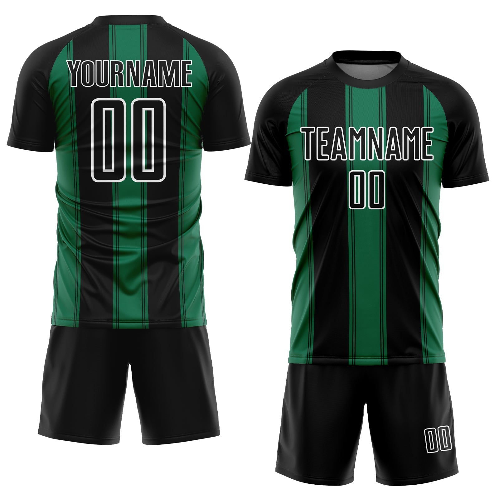 Custom Black Kelly Green-White Line Sublimation Soccer Uniform Jersey view 2