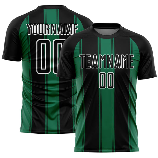 Custom Black Kelly Green-White Line Sublimation Soccer Uniform Jersey - Main View