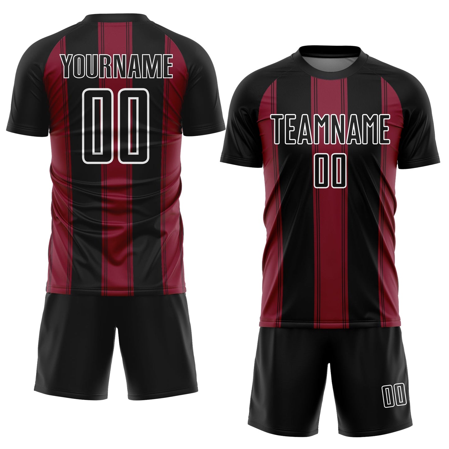 Custom Black Crimson-White Line Sublimation Soccer Uniform Jersey view 2