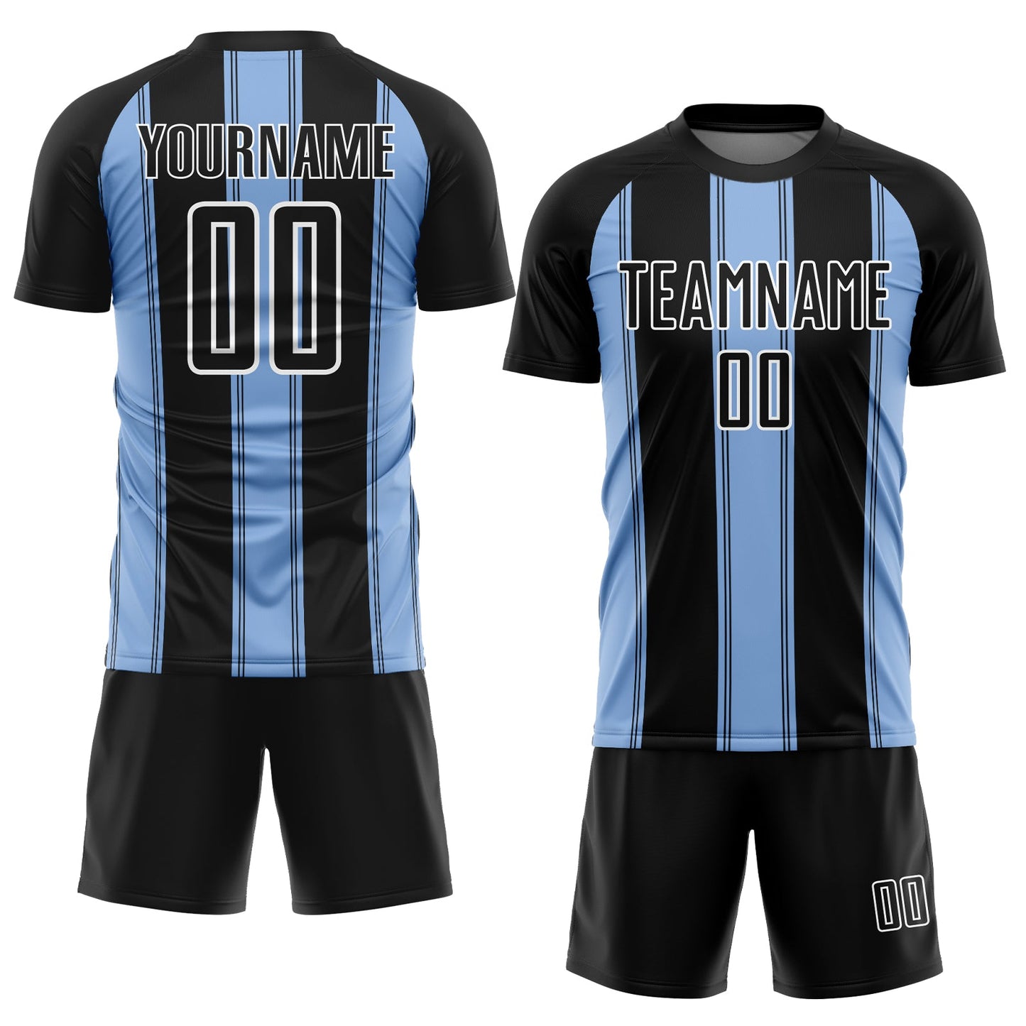 Custom Black Light Blue-White Line Sublimation Soccer Uniform Jersey view 2