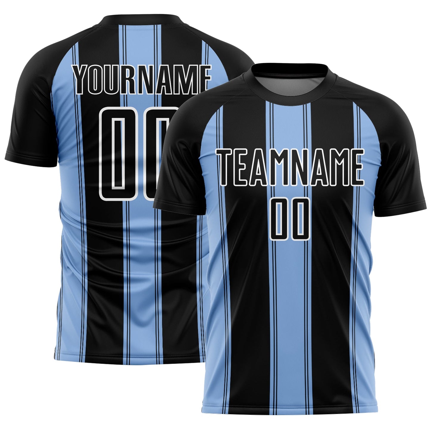 Custom Black Light Blue-White Line Sublimation Soccer Uniform Jersey - Main View