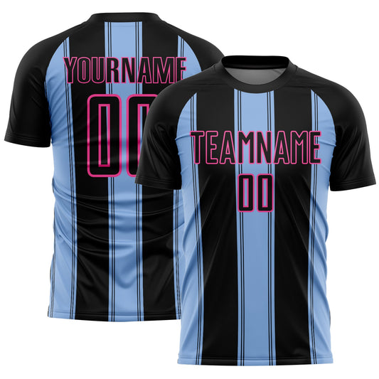 Custom Black Light Blue-Pink Line Sublimation Soccer Uniform Jersey - Main View