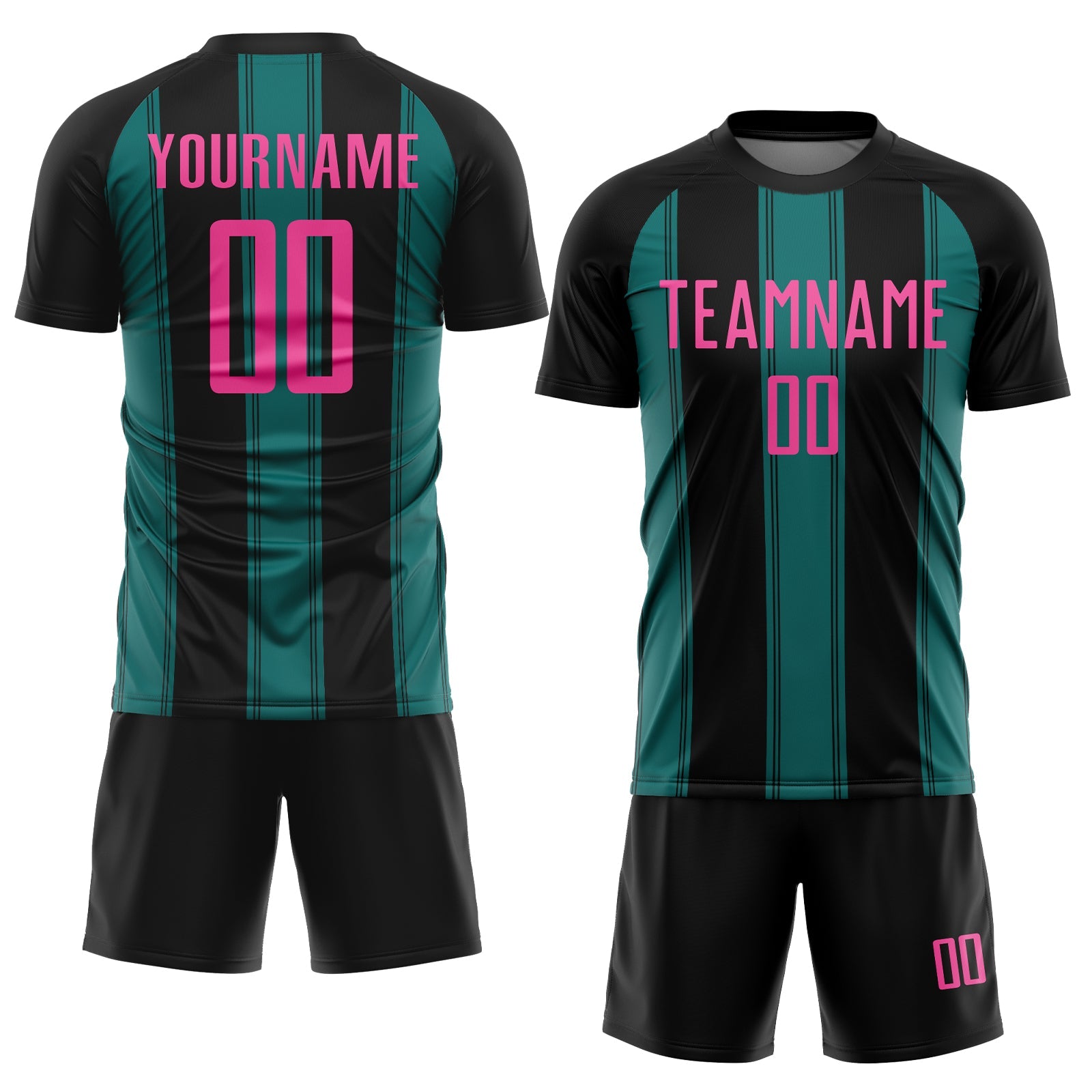 Custom Black Pink-Teal Line Sublimation Soccer Uniform Jersey view 2