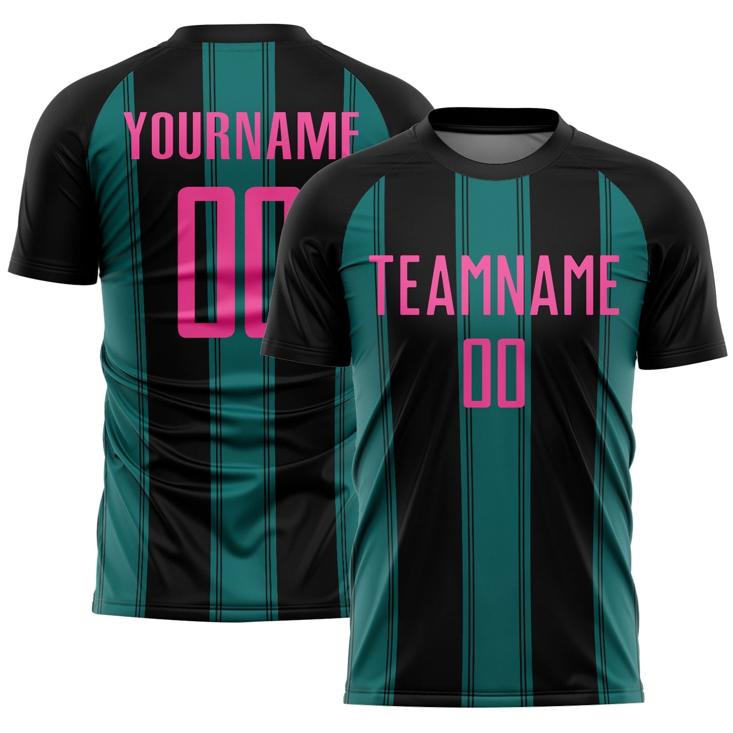 Custom Black Pink-Teal Line Sublimation Soccer Uniform Jersey - Main View