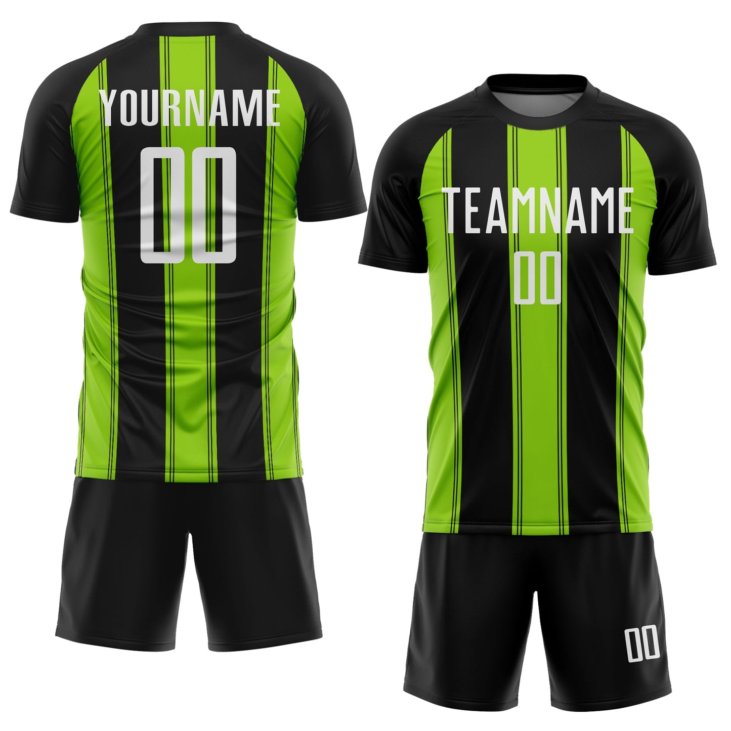 Custom Black White-Neon Green Line Sublimation Soccer Uniform Jersey view 2