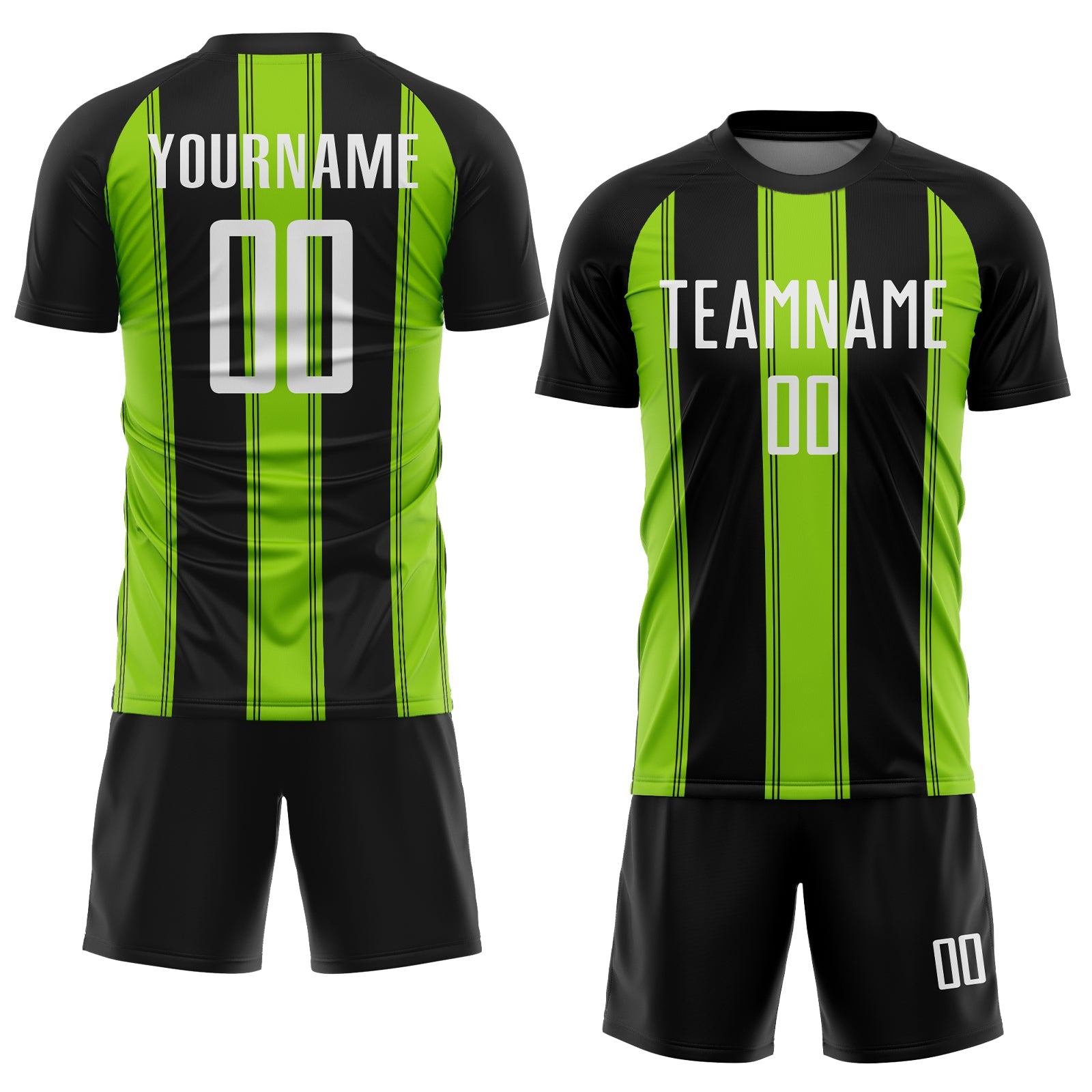 Custom Black White-Neon Green Line Sublimation Soccer Uniform Jersey view 2