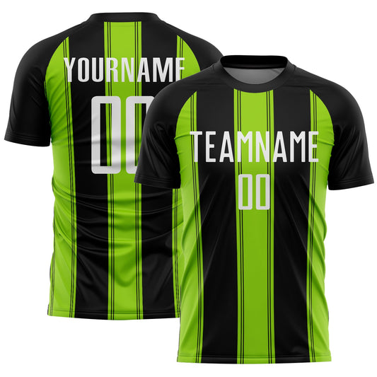 Custom Black White-Neon Green Line Sublimation Soccer Uniform Jersey - Main View