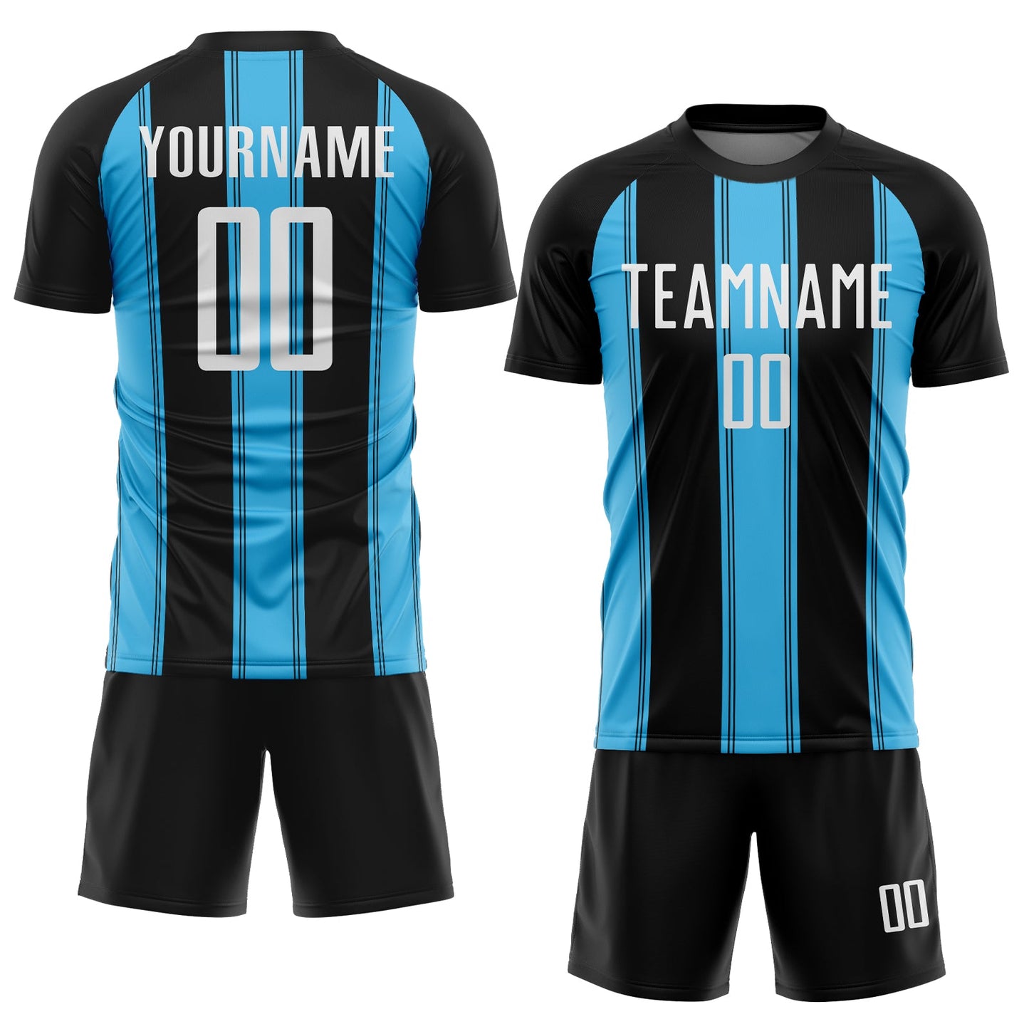 Custom Black White-Sky Blue Line Sublimation Soccer Uniform Jersey view 2