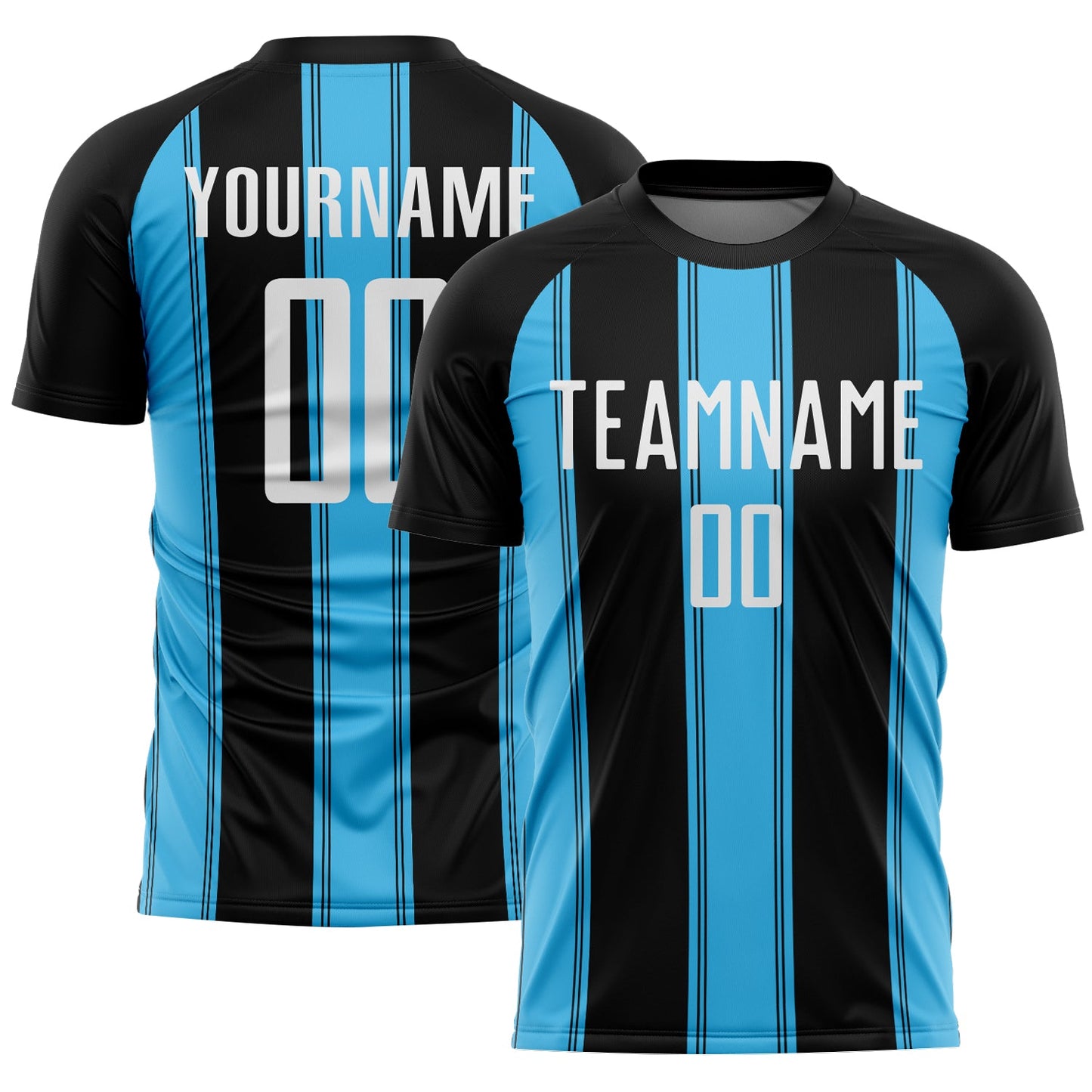 Custom Black White-Sky Blue Line Sublimation Soccer Uniform Jersey - Main View