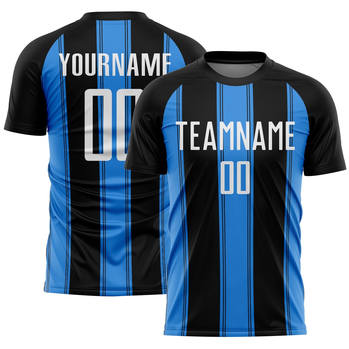 Custom Black White-Powder Blue Line Sublimation Soccer Uniform Jersey - Main View