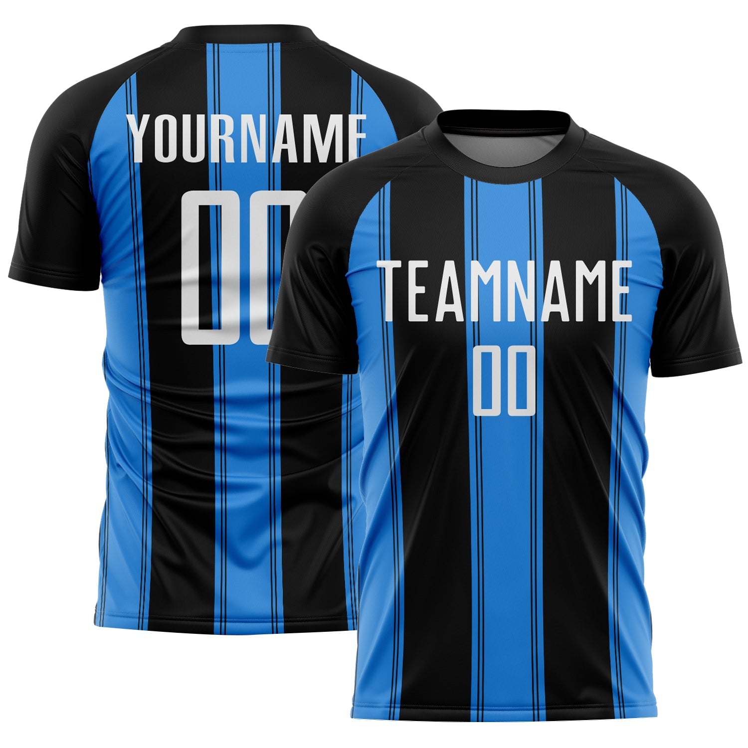 Custom Black White-Powder Blue Line Sublimation Soccer Uniform Jersey - Main View