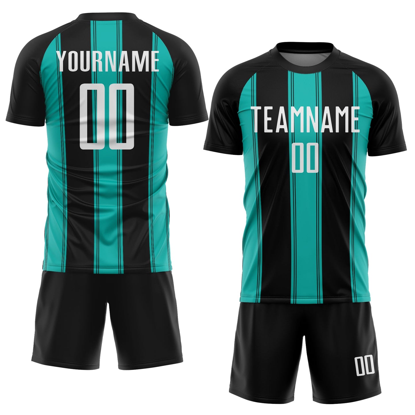Custom Black White-Aqua Line Sublimation Soccer Uniform Jersey view 2