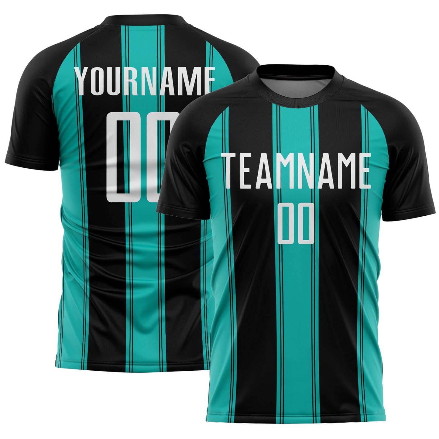 Custom Black White-Aqua Line Sublimation Soccer Uniform Jersey - Main View