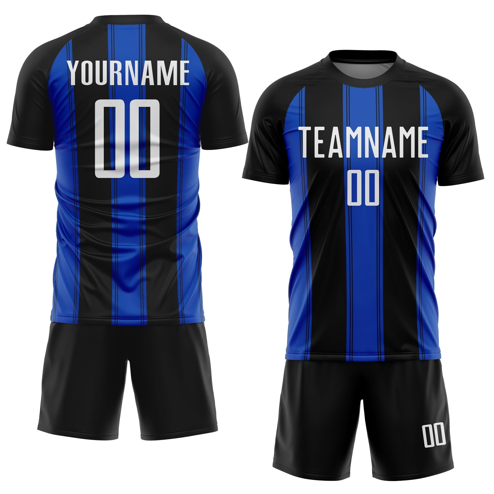 Custom Black White-Thunder Blue Line Sublimation Soccer Uniform Jersey view 2