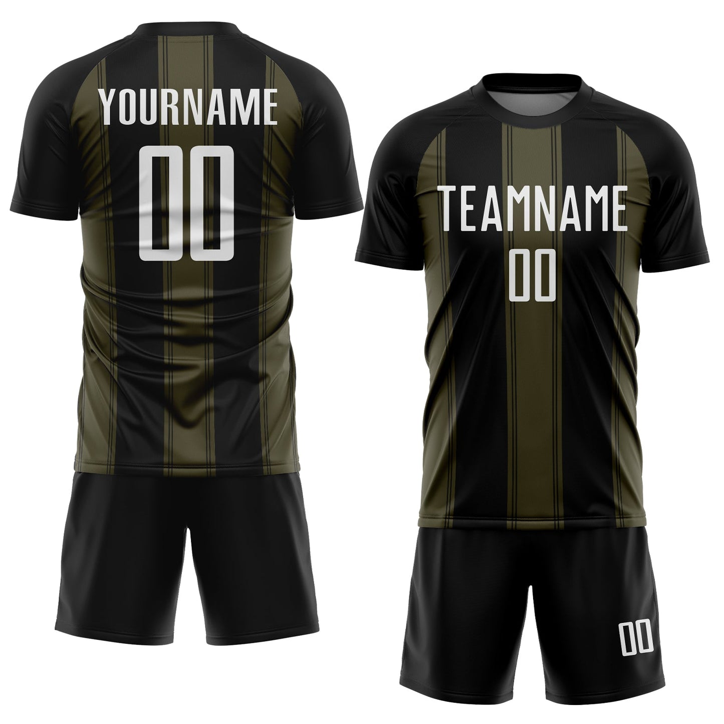 Custom Black White-Olive Line Sublimation Soccer Uniform Jersey view 2