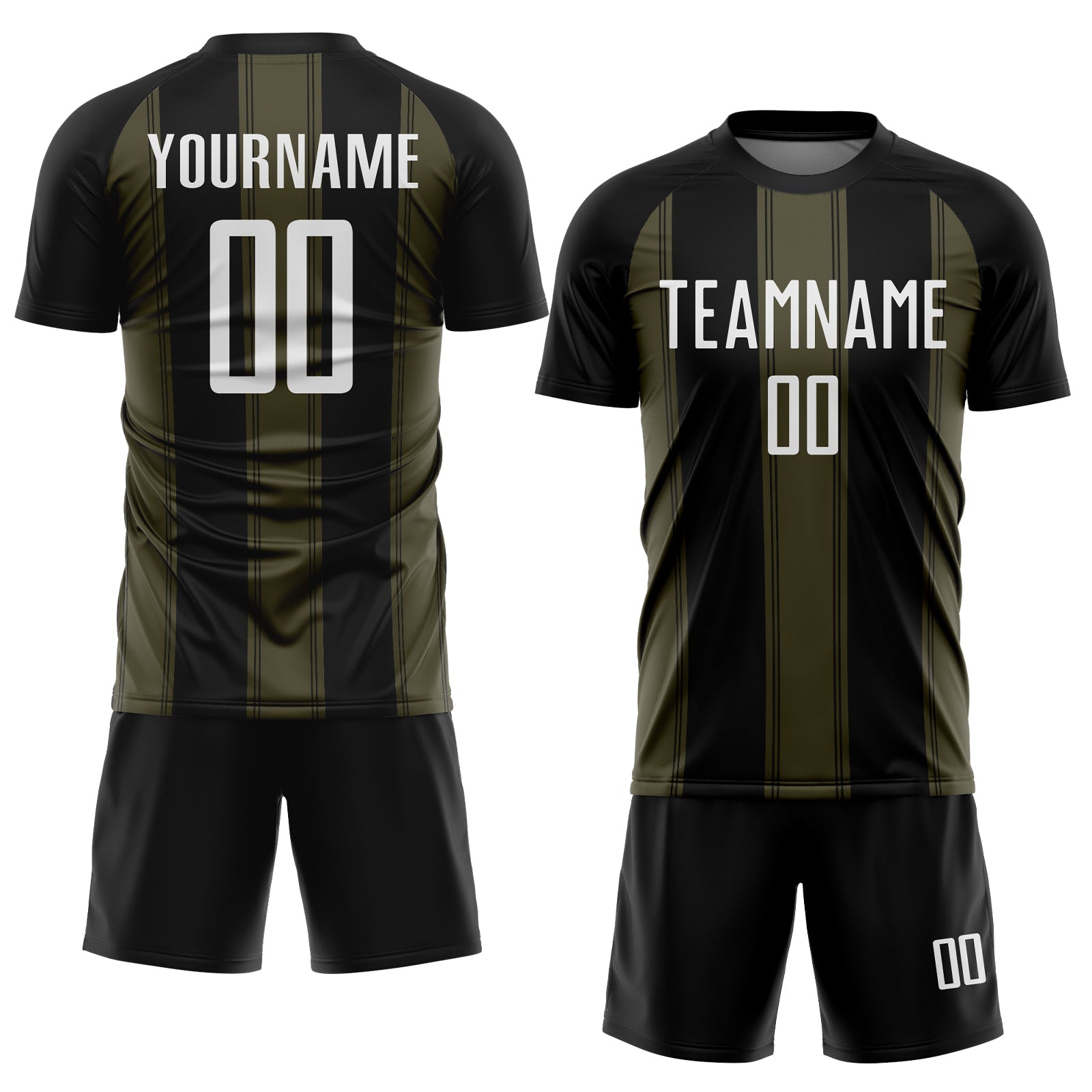 Custom Black White-Olive Line Sublimation Soccer Uniform Jersey view 2